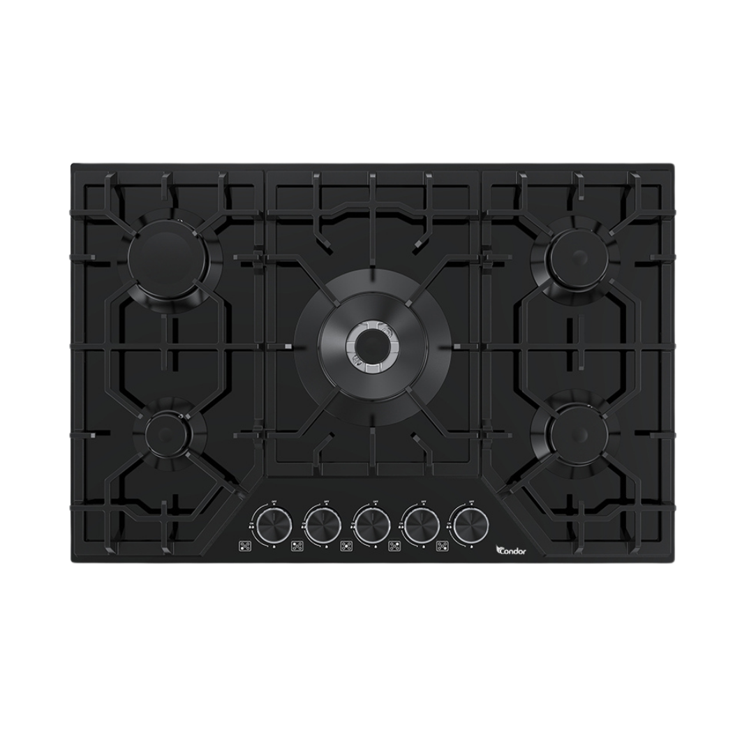 Plaque encastrable Vanilla 02 5 Feux Black glass 75 cm CONDOR