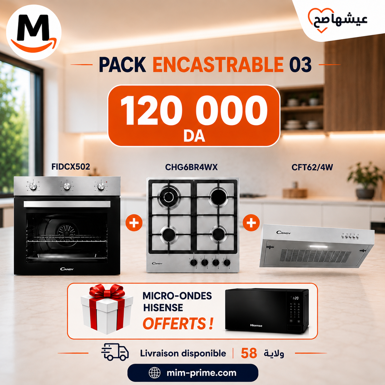 Pack Encastrable Candy Inox 3 Pièces + Micro-ondes Hisense 20L Offerte 🎁
